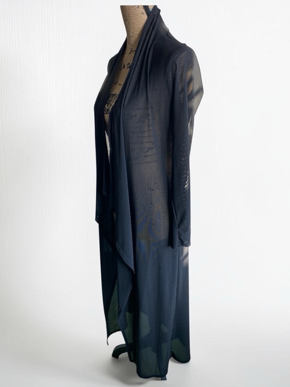 Sheer Black Long Duster Cardigan S/M
